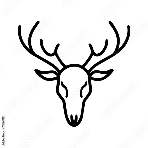 Deer Skull With Antlers Icon Line Art
