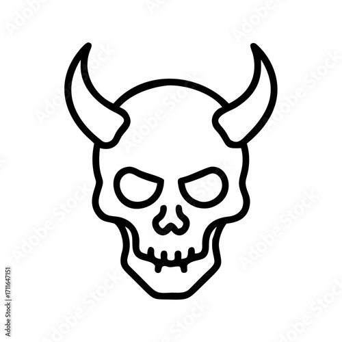 Demon Skull With Horns Icon Line Art