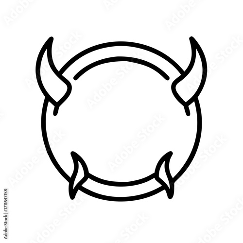 Devil Horns With Circle Frame Icon Line Art