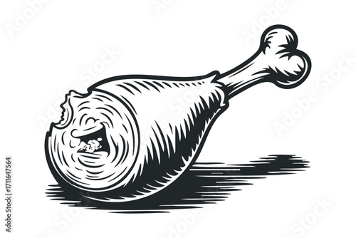 Whimsical cartoon chicken leg with a face in format. Vector hand drawn illustration