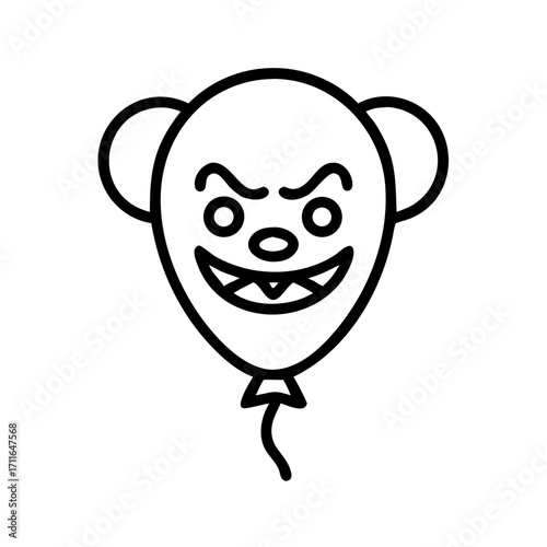 Evil Clown Hiding Behind Balloon Icon Line Art