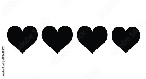 Four black hearts arranged horizontally symbolizing love and affection vector