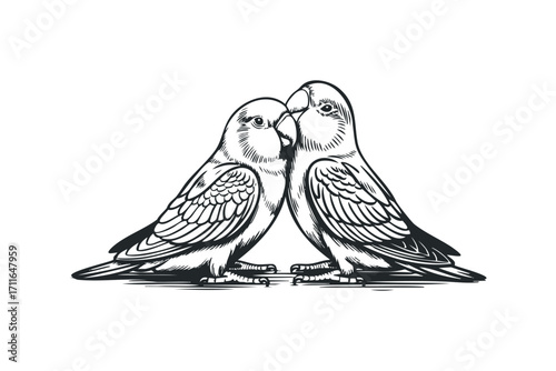 Two parrots close together in sketchy drawing style. Vector hand drawn illustration