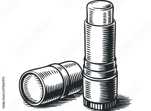 Vector drawing of two lip balm tubes on a transparent background. Vector hand drawn illustration