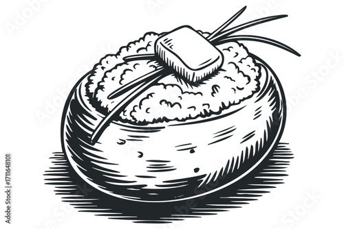 Engaging woodcut style depiction of sushi nigiri on transparent background. Vector hand drawn illustration