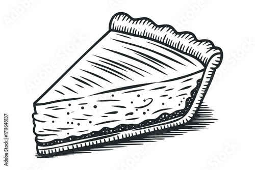 Line drawing slice of pie with filling and crust on transparent background. Vector hand drawn illustration