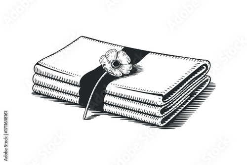 Folded Linen with a Delicate Flower Transparent. Vector hand drawn illustration