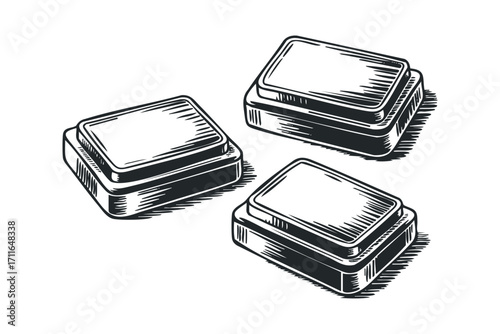 Three stacked square boxes. Vector hand drawn illustration