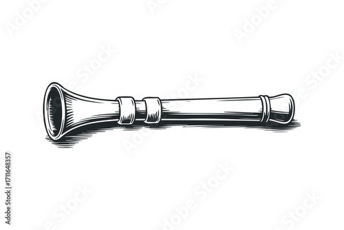 Vintage brass horn musical instrument isolated. Vector hand drawn illustration
