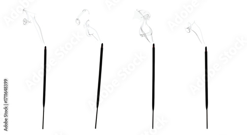 Four incense sticks burning with wisps of smoke rising upward isolated vector
