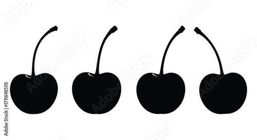 Four dark cherry silhouettes on a plain surface representing sweetness and nature vector
