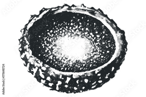 Halftone textured circle edge shape isolated on white transparent. Vector hand drawn illustration