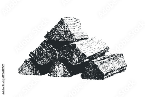 Stack of wood logs on transparent background. Vector hand drawn illustration
