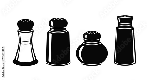 Set of four distinct silhouette salt and pepper shakers kitchenware food seasoning bottles vector