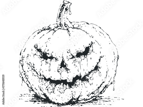 Spooky carved pumpkin with a dripping effect. Vector hand drawn illustration