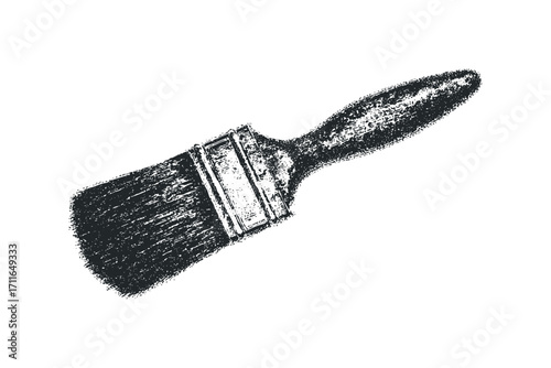 Gritty black paint brush drawing with handle. Vector hand drawn illustration