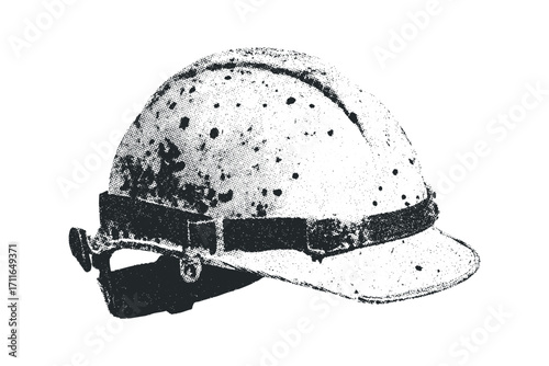 Hard hat with distressed texture and adjustable strap. Vector hand drawn illustration