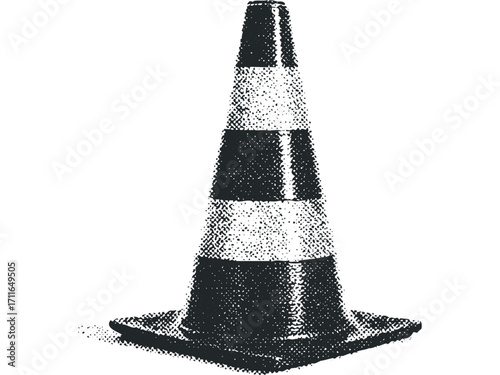 Traffic Cone with Halftone Texture. Vector hand drawn illustration