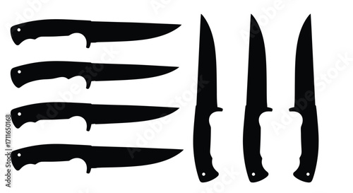Collection of tactical knives sharp blades silhouette isolated graphic element for design vector
