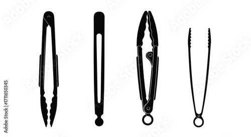 Collection of kitchen tongs featuring diverse styles for cooking and serving food preparation vector
