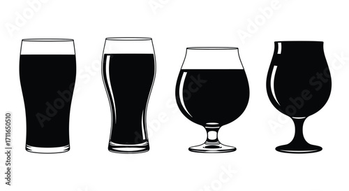 Diverse dark beer styles poured in distinct glasses four unique beverages beverage selection vector