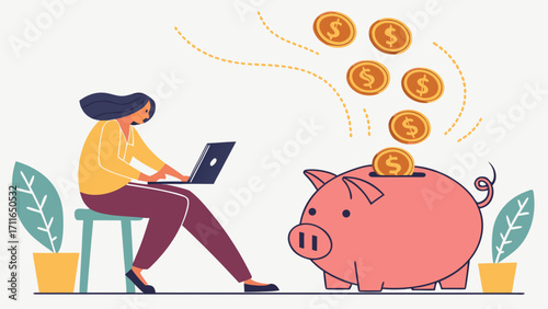 Online Investment with Laptop and Money Vector Illustration