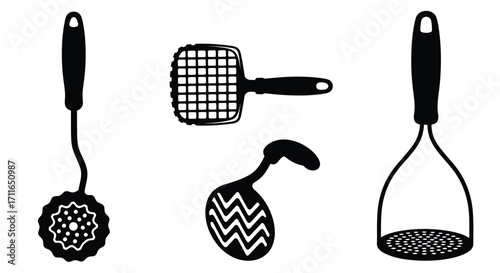 Collection of kitchen utensils for cooking and baking food preparation tools vector