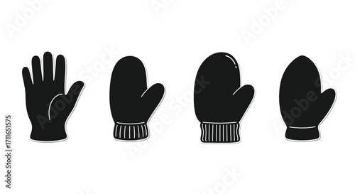 Set of winter mittens and gloves icons for cold weather protection and accessories vector