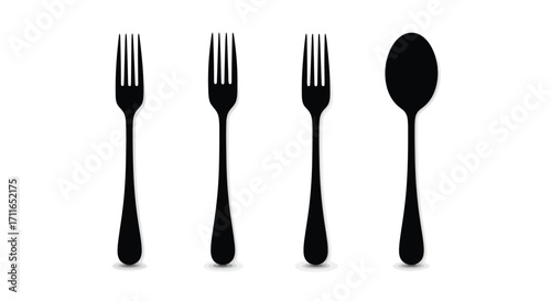 Silhouette of three forks and one spoon isolated on a vector