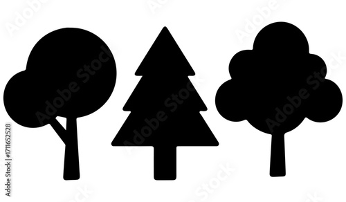  Black tree silhouetted trees against a white background vector, illustration nature, forest
