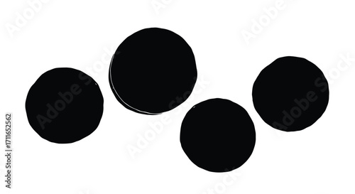 Four textured black circles grouped together abstract shape graphic element vector