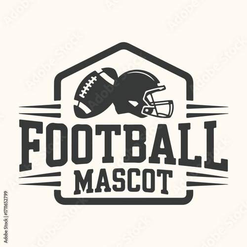 Vector art of football mascot logo with helmet and ball, representing team spirit and athletic competition, perfect for sports branding and merchandise
