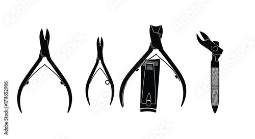 Set of four nail cuticle nippers and clippers tools for manicure and pedicure vector