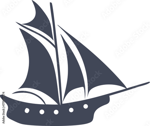 Stylized Silhouette Illustration of a Tall Ship Sailing Vessel on White Background