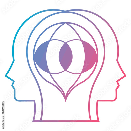 Abstract human heads intersecting symbolizing connection and collaboration modern design stakeholder icon