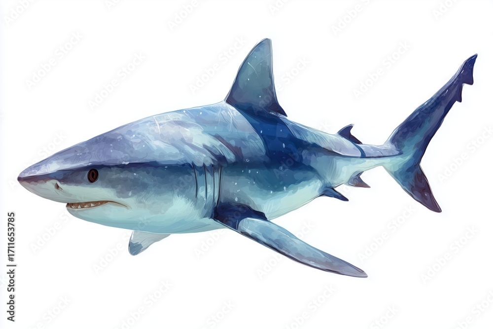 Fototapeta premium Great white shark illustration realistic ocean predator wildlife animal isolated design