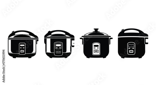 Four diverse electric rice cooker appliances collection for modern kitchens vector