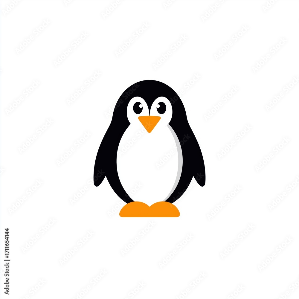 Fototapeta premium Cute cartoon penguin illustration with black white body and orange feet
