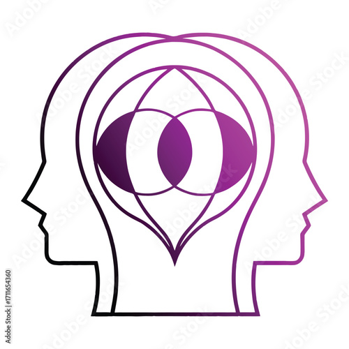 Two heads in profile with interconnected symbol symbolizing collaboration and shared ideas stakeholder icon