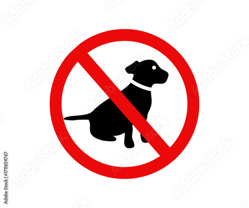 No dogs icon, red crossed out circle. Pet restriction symbol. Warning icon for public places. Dog prohibition concept vector design and illustration.

