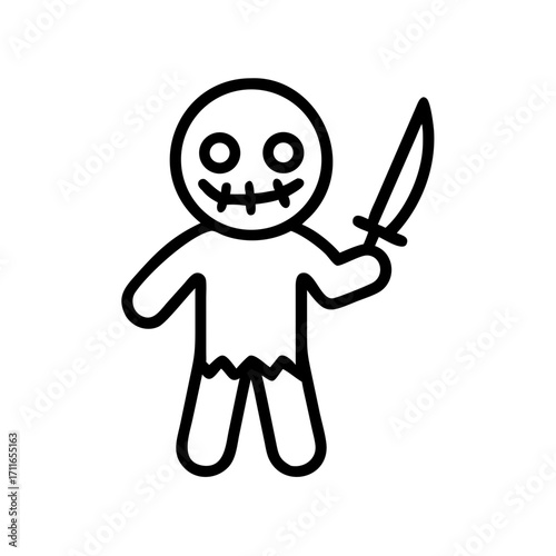 Evil Doll Holding Knife Icon Line Art