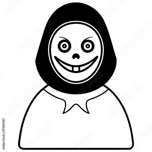 Evil Doll With Eerie Smile Icon Line Art