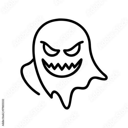 Evil Ghost With Sharp Teeth Icon Line Art