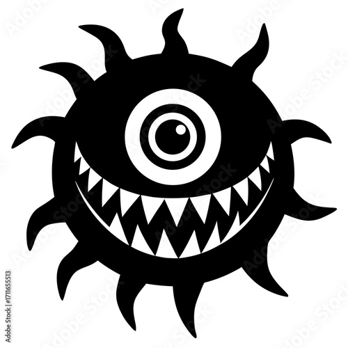 Eyeball Monster With Teeth Icon Vector Silhouette