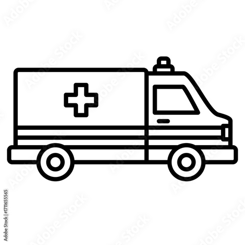 Minimalist line icon of ambulance vehicle. Simple outline design for emergency, hospital, healthcare, and medical transport concept