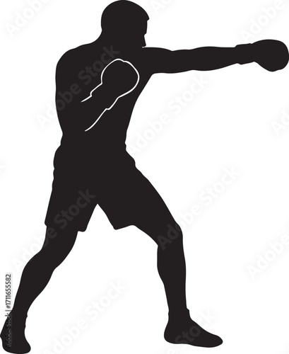 Black silhouette of a male boxer throwing a punch boxing
