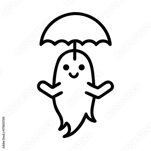 Floating Ghost With Umbrella Icon Line Art