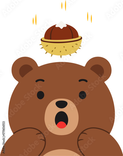 A sharp chestnut falling on the bear's head