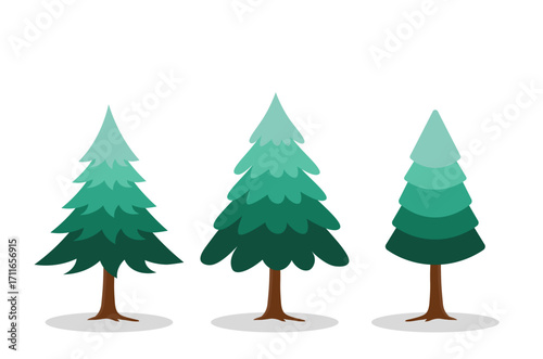 Evergreen pine trees set isolated vector illustration