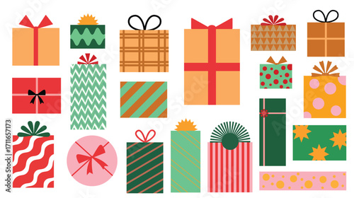 Colorful gift box set with ribbons and bows isolated vector illustration